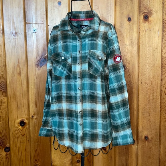 Canada Goose Teal Plaid Button-Up Shirt size large NWOT weather gear - Picture 1 of 4